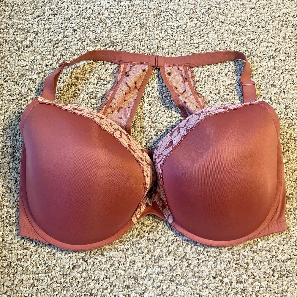 Cacique Boost Plunge Bra Size 44H Pink Floral Lace Feminine Racerback Coquette